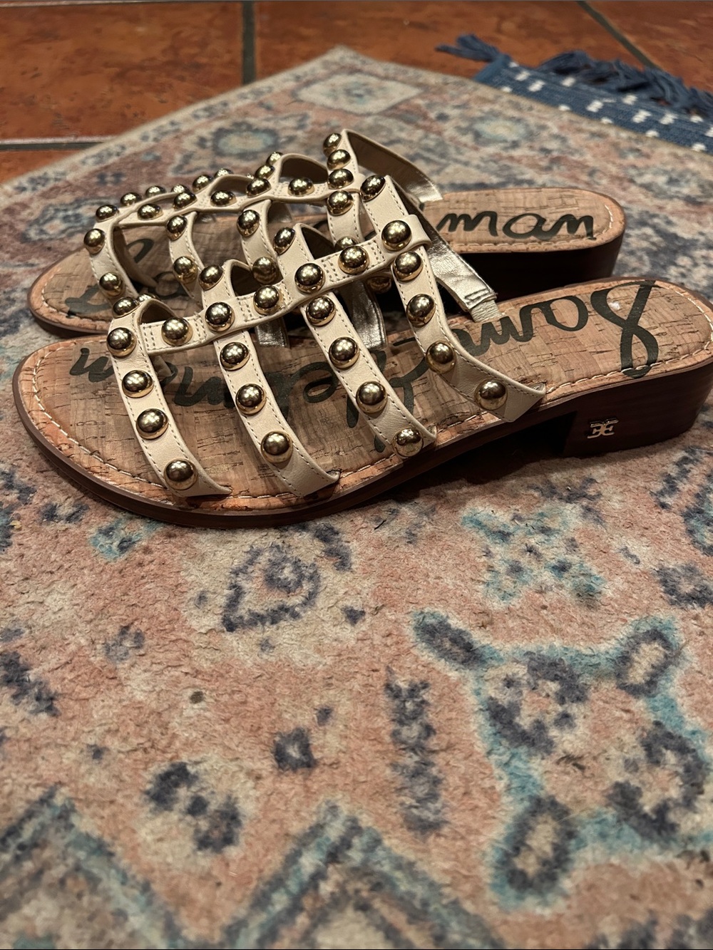 Sam Edelman  Studded White Leather Slide Sandal - Picture 2 of 13